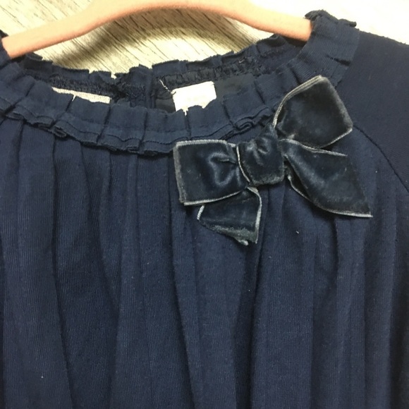 First Impressions | Navy Blue Pleated Dress Velvet - Picture 2 of 6